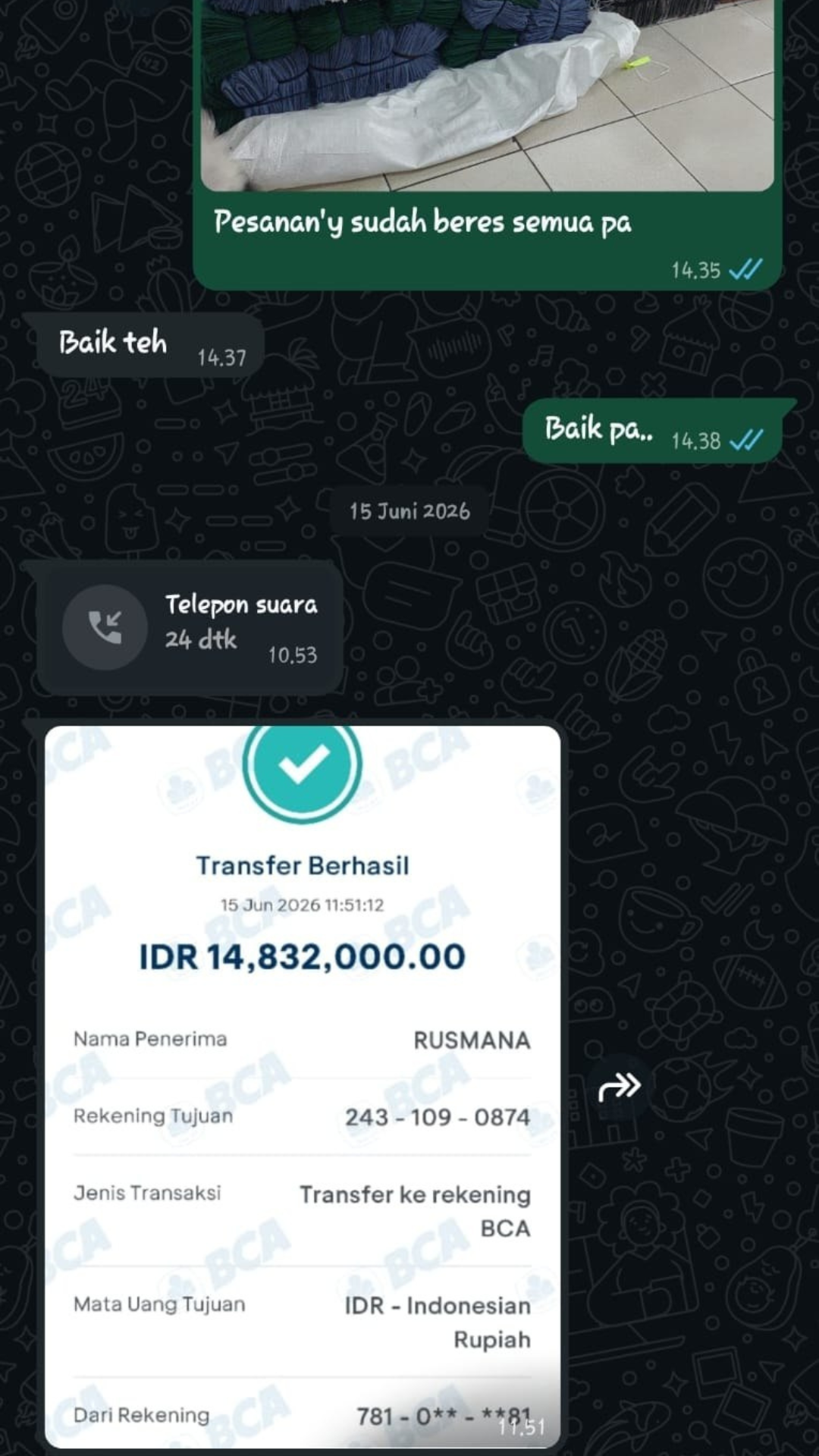 Bukti Transaksi Order Maklon White Label Hijab
